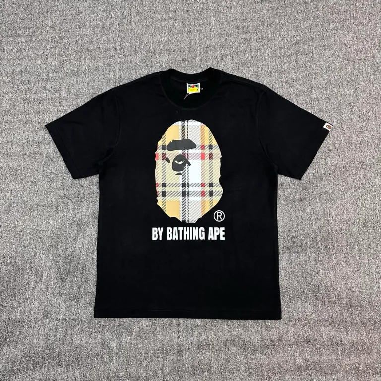 BAPE SS23 Ape Pattern Striped Crew Neck T-Shirt Color Black