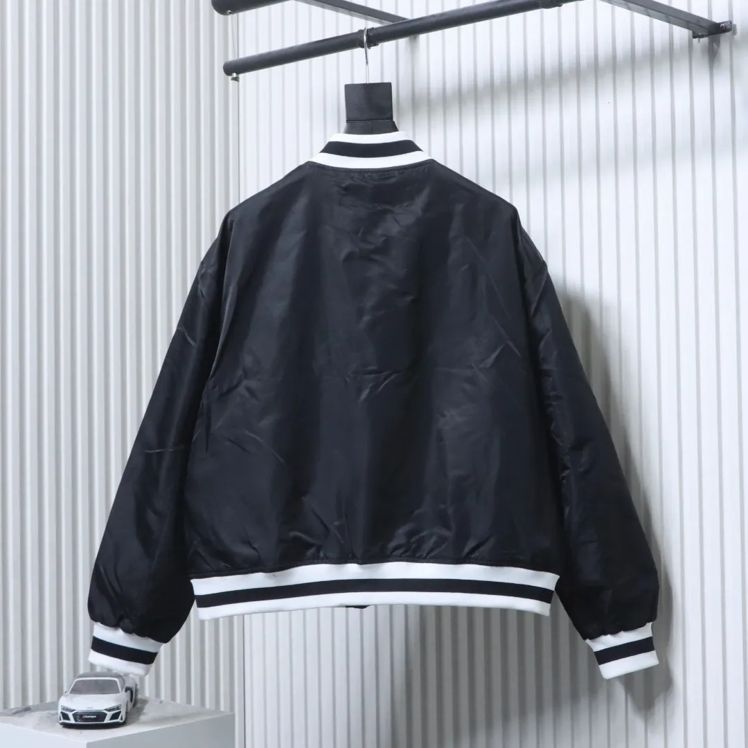 Back of BLCG NBA Collaboration Embroidered Baseball Flight Jacket Color Black
