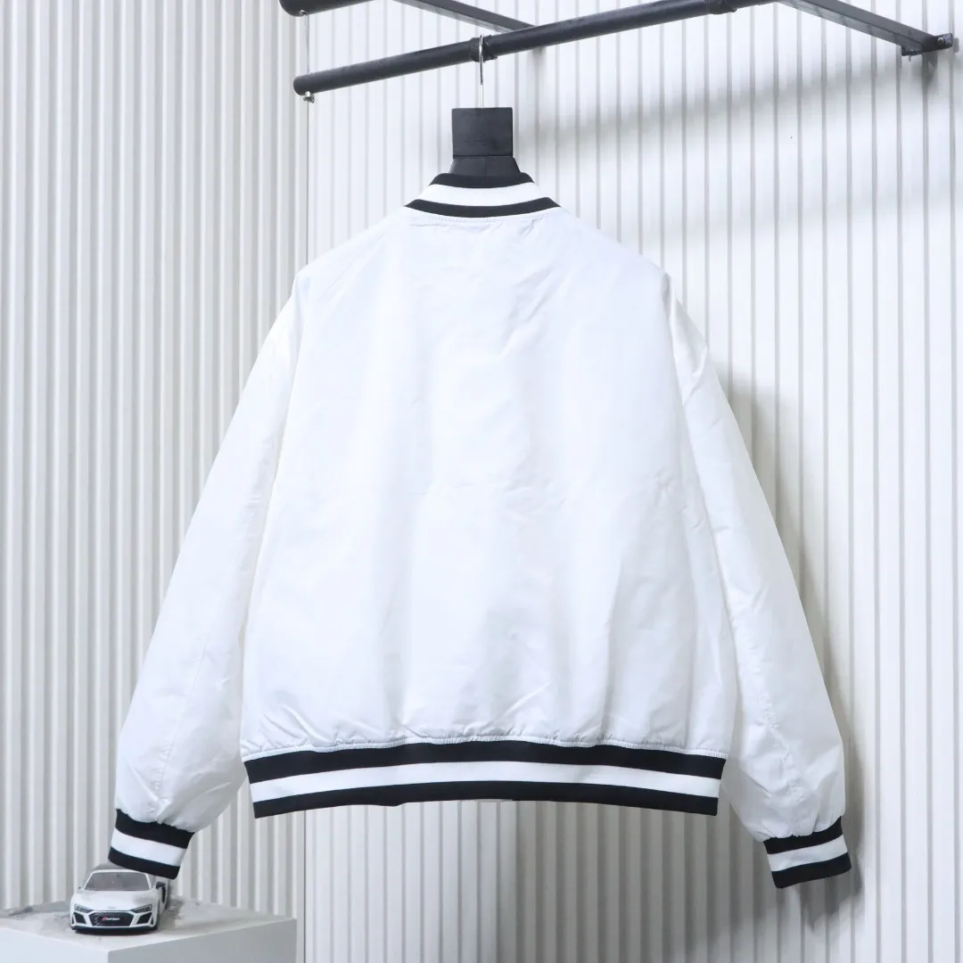 Back of BLCG NBA Collaboration Embroidered Baseball Flight Jacket Color White
