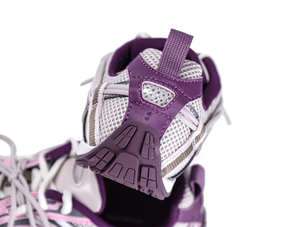 Rear heel view of Balenciaga Radar Sneaker showing the purple pull tab, size 39 badge, and textured rubber outsole.