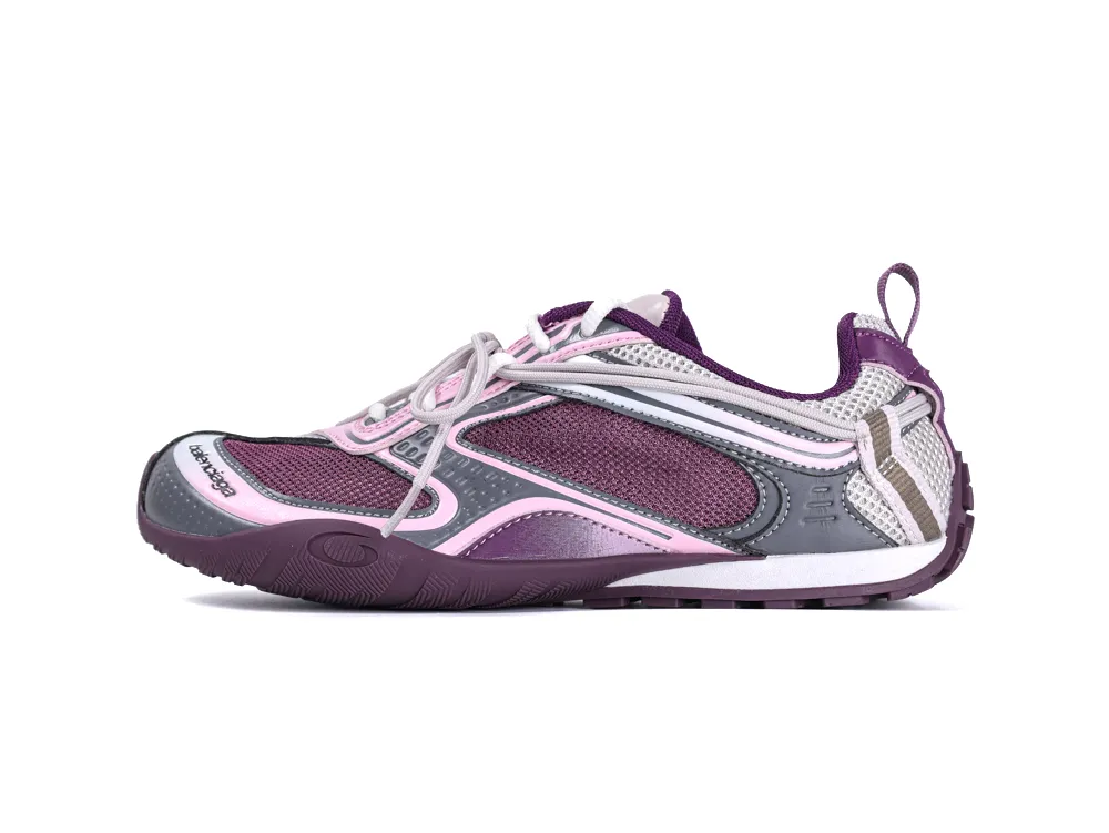 Side profile view of the Balenciaga Radar Sneaker in Purple, Pink, and Grey colorway.