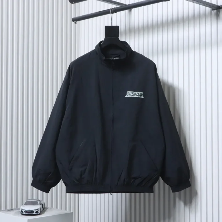 BLCG White Tape Print Windbreaker Color Black