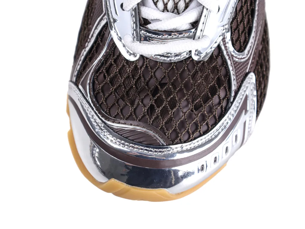 Top-down view of Bottega Veneta Orbit Sneaker interior showing brown cushioned collar and branded insoles
