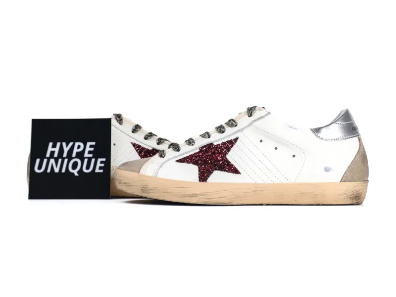 Super Star Sneakers "White Silver Burgundy Glitter"
