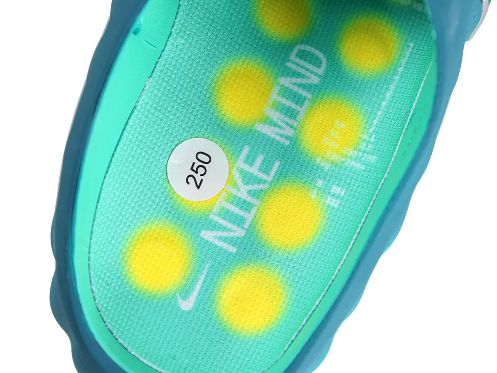 Teal Nike Mind 001 sneaker insoles with white logo