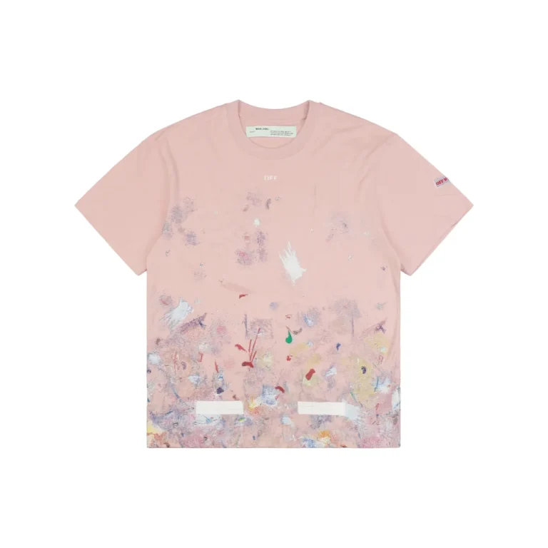 Off-White Starry Sky Fireworks Splatter Embossed Arrow T-Shirt Color Pink