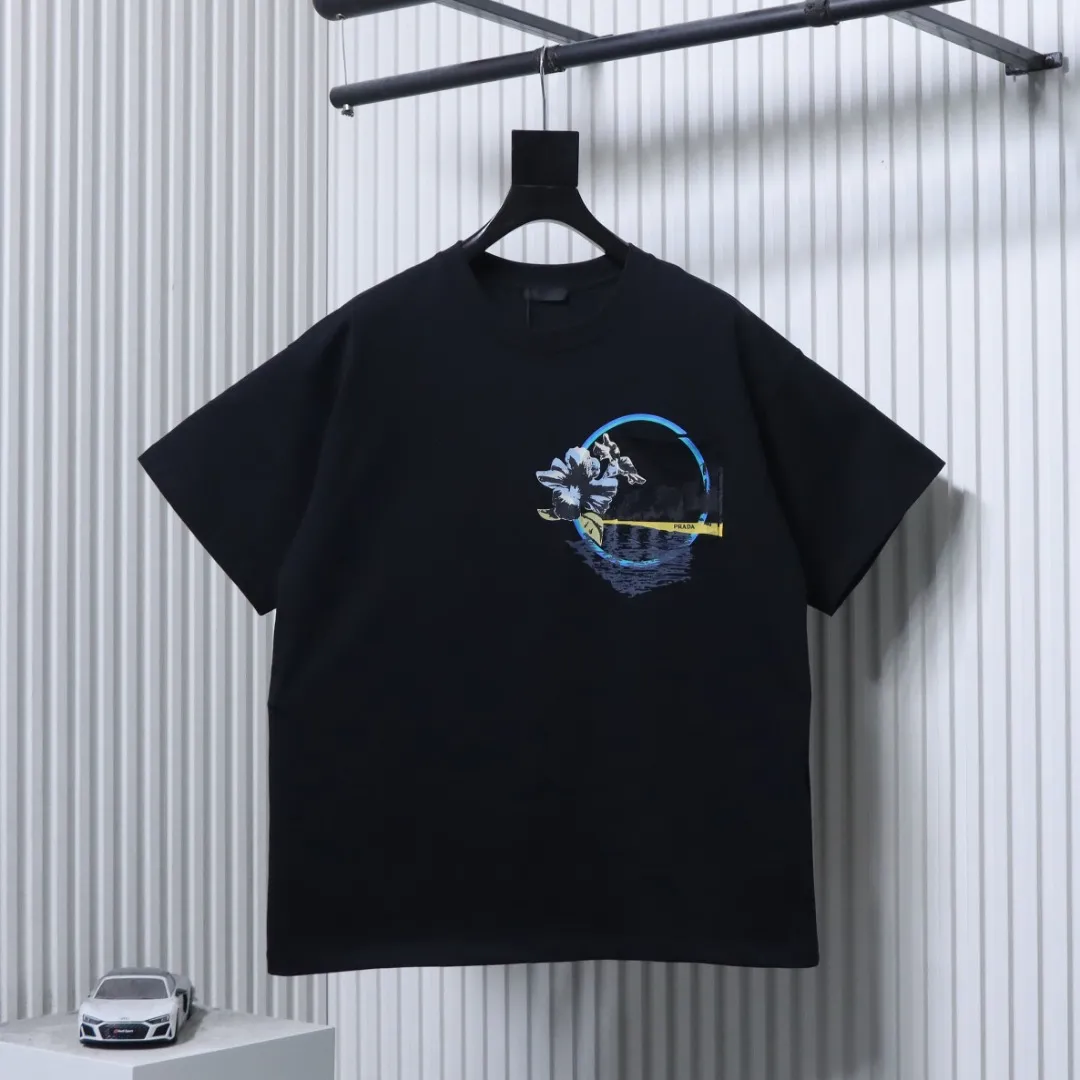 Pocket Peony Print Cotton T-Shirt Color Back