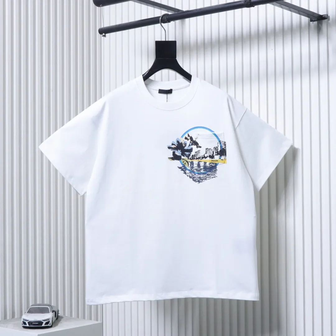 Pocket Peony Print Cotton T-Shirt Color White
