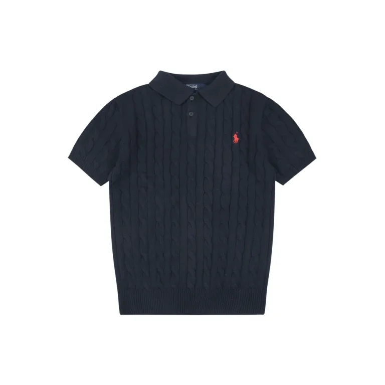 RL Cable Knit Short-Sleeve Polo T-Shirt Color Black