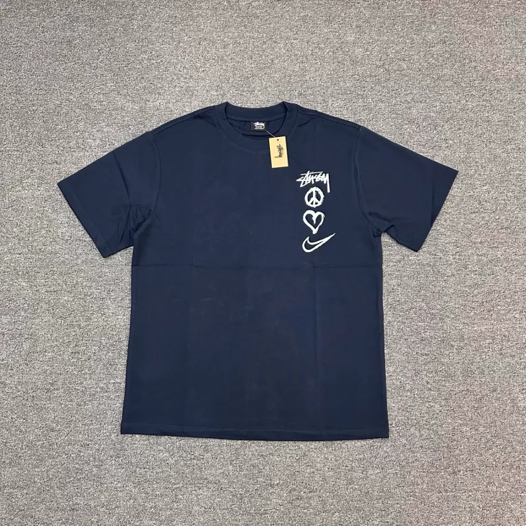 Stussy Retro Heart Logo T-Shirt - Black Color Royal Blue