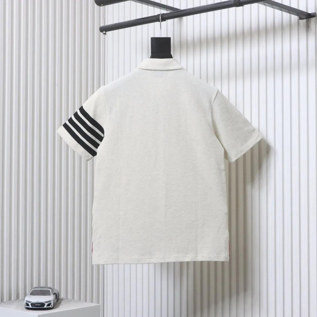 Back of TB Classic Four-Stripe Polo T-Shirt Color White