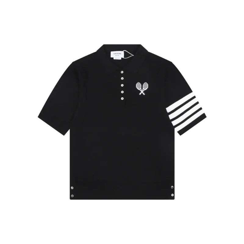 TB Tennis Racket Embroidered 4-Bar Knit Polo T-Shirt