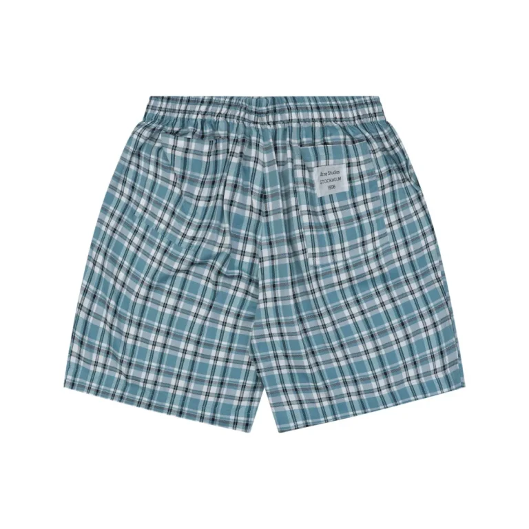 Acne Blue & White Plaid Cotton Shorts