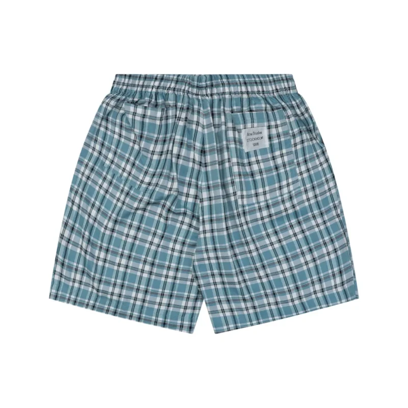 Acne Blue & White Plaid Cotton Shorts