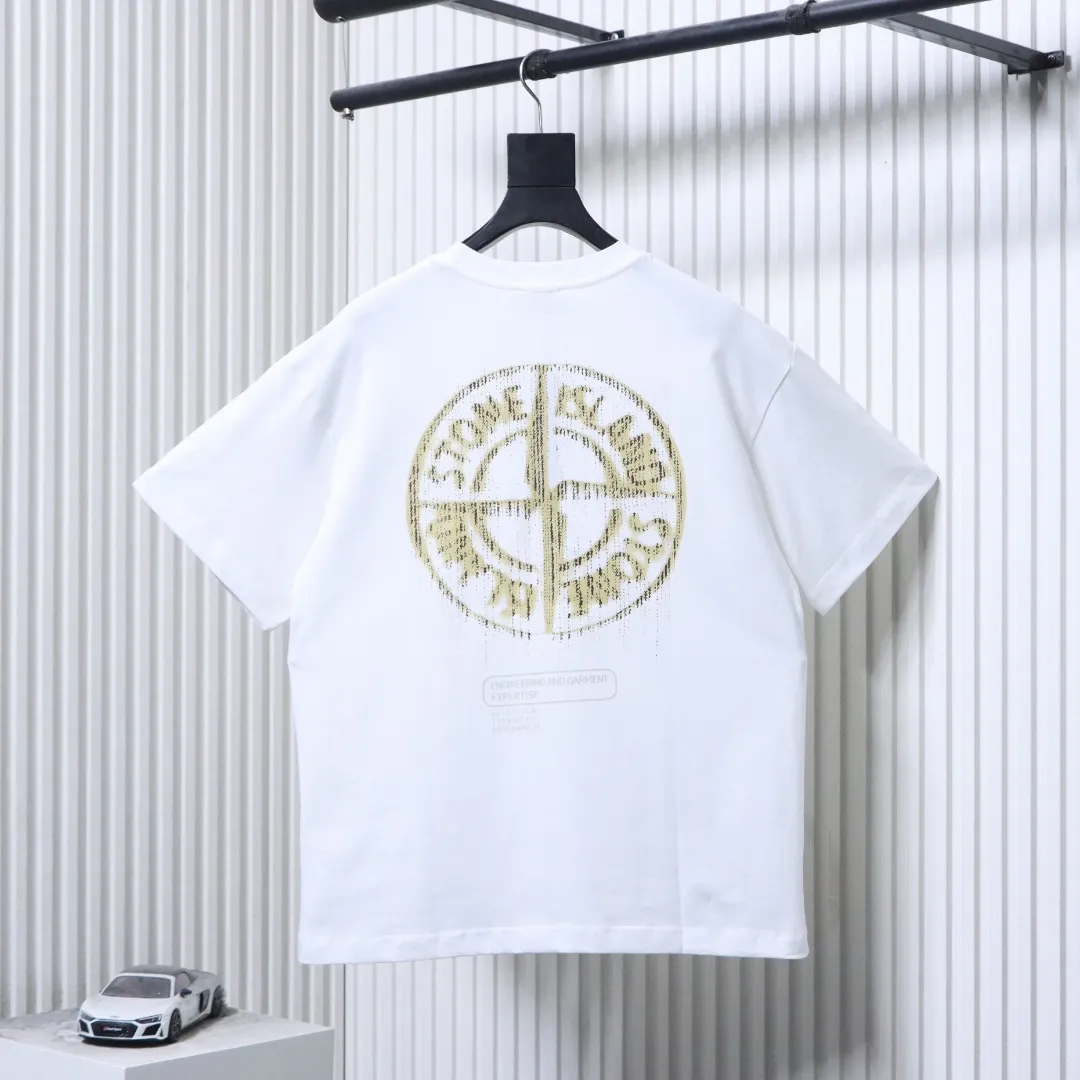 Back Blurred Compass Print Cotton T-Shirt Color White