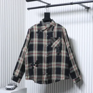 CH Plaid Cross Patch Linen Long Sleeve Shirt