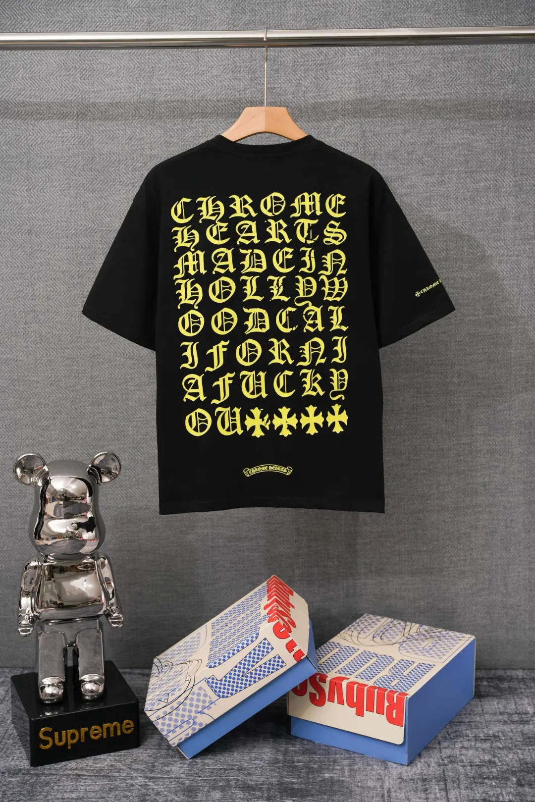 Back CH Yellow Gothic Letter Pocket T-Shirt
