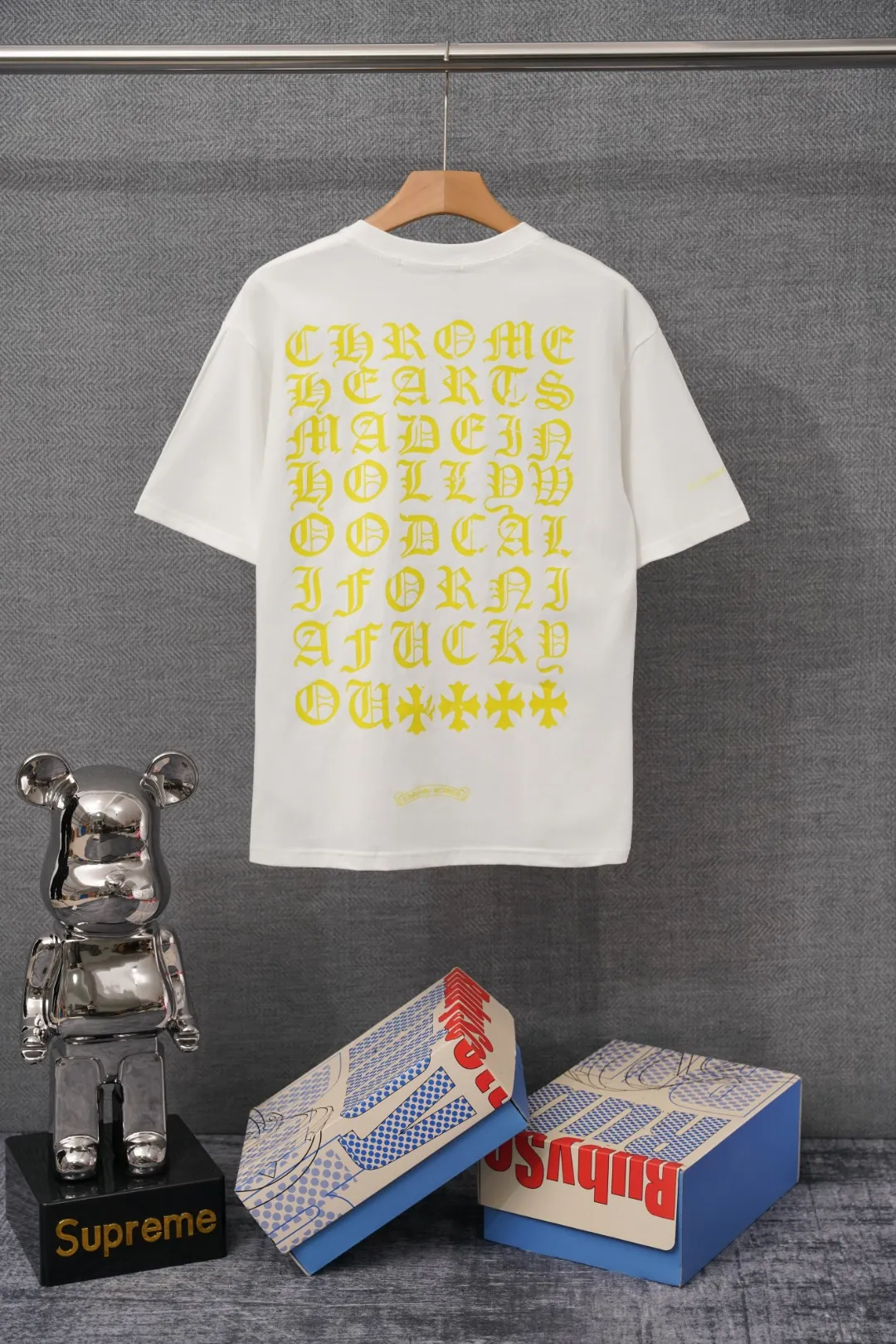 Back CH Yellow Gothic Letter Pocket T-Shirt
