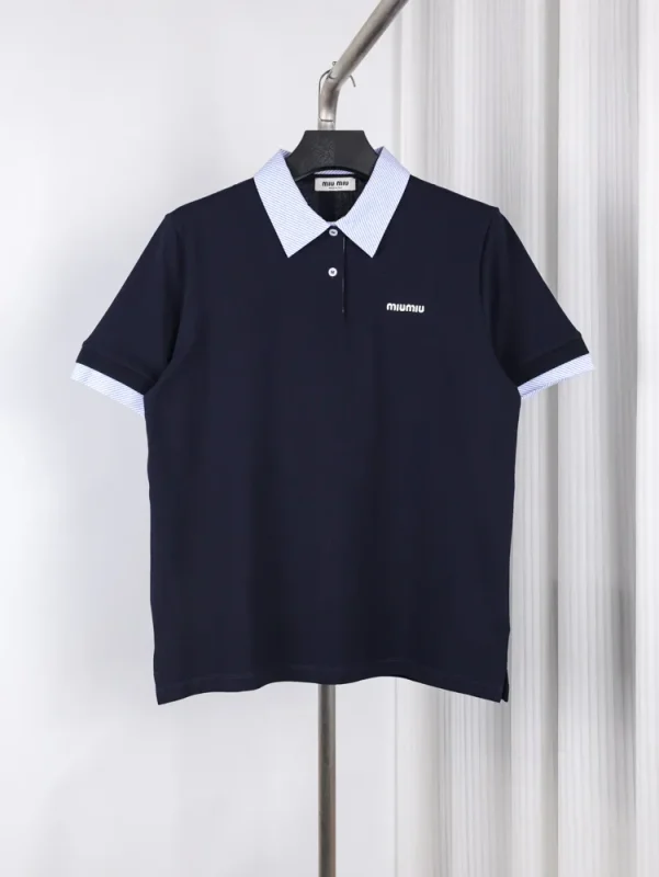 Plaid Collar Embroidered Polo T-Shirt