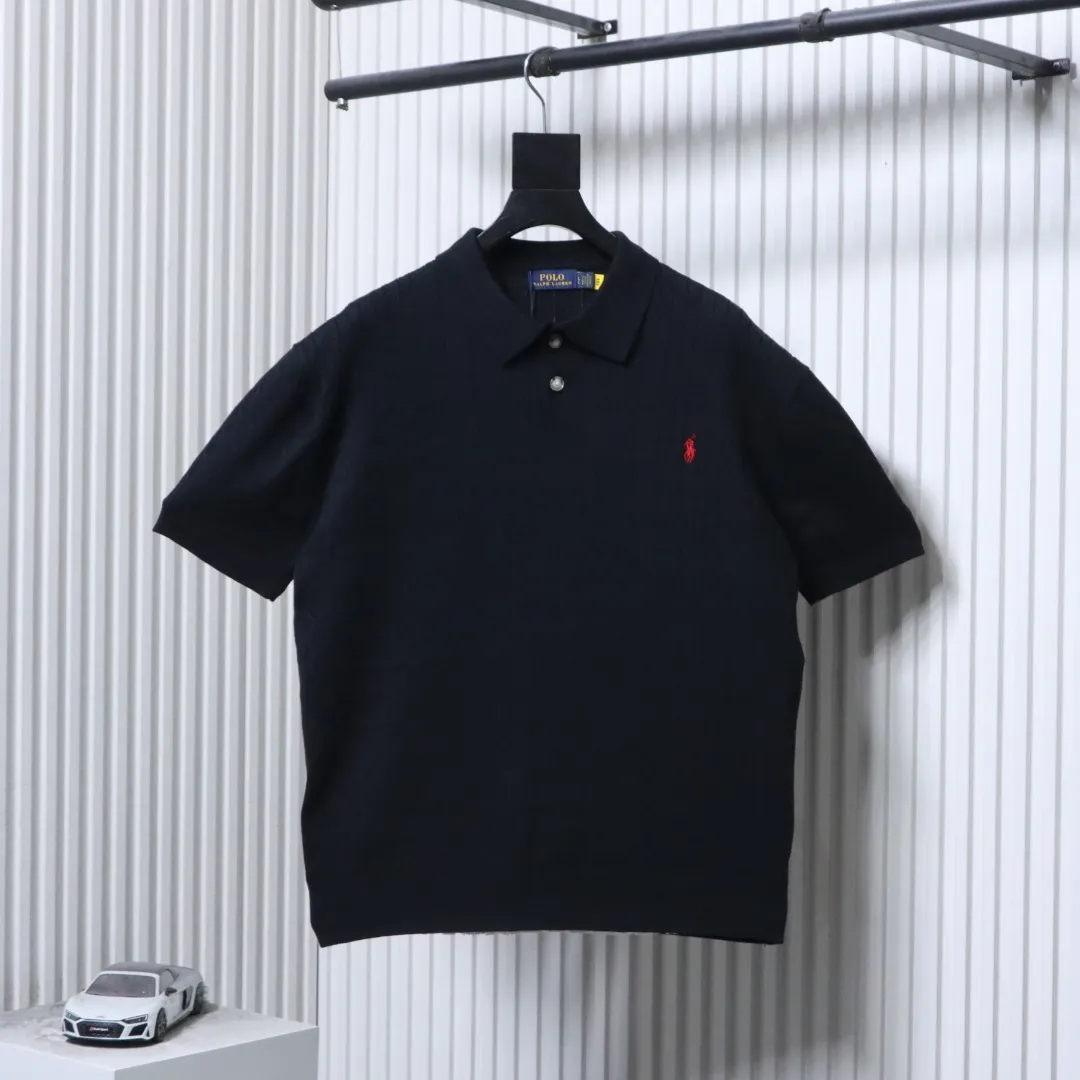 RL Cable Knit Equestrian Logo Polo T-Shirt Color Black