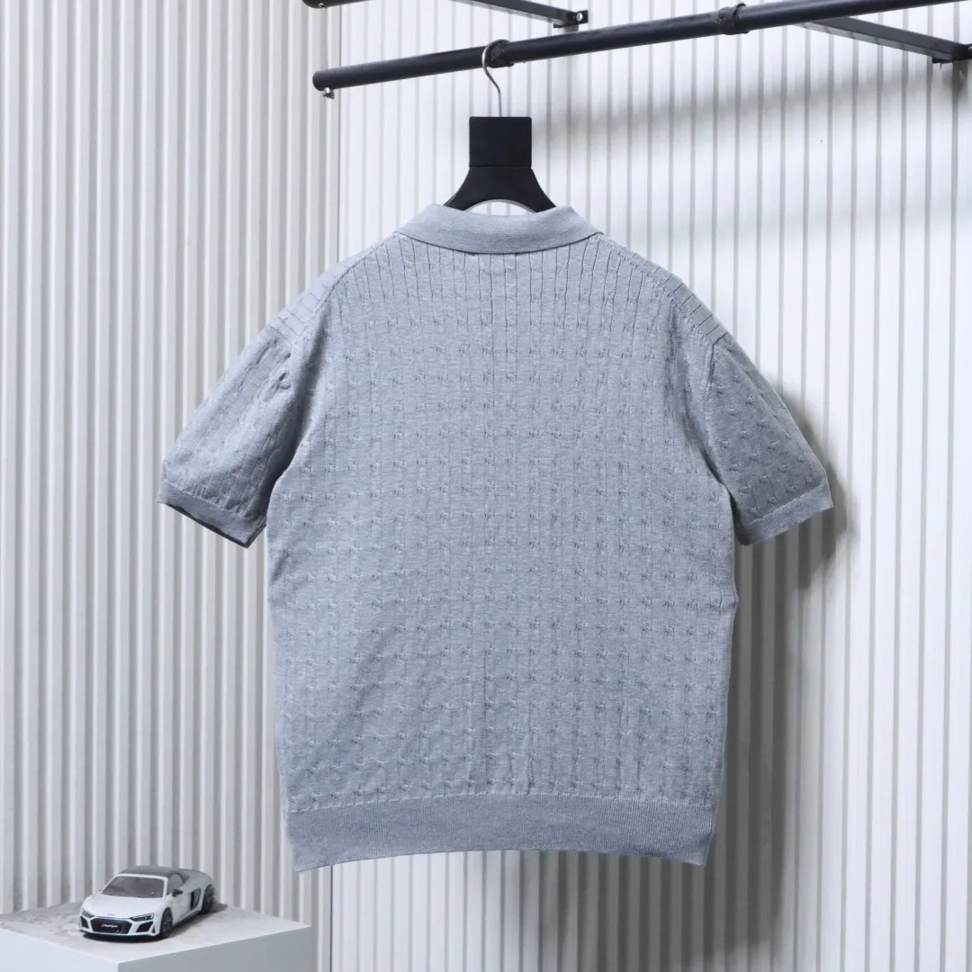 Back RL Cable Knit Equestrian Logo Polo T-Shirt Color Gray