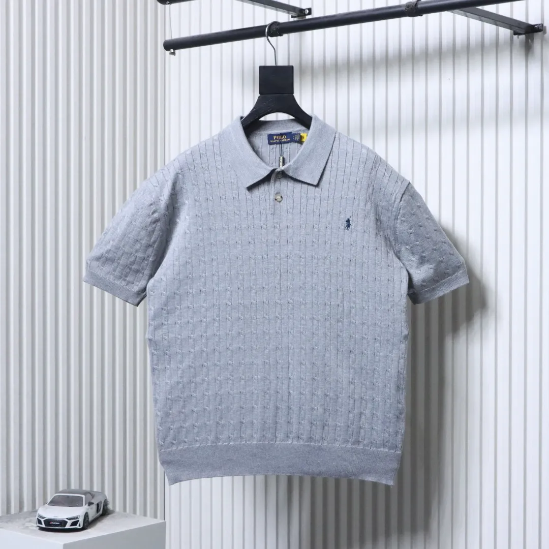 RL Cable Knit Equestrian Logo Polo T-Shirt Color Gray