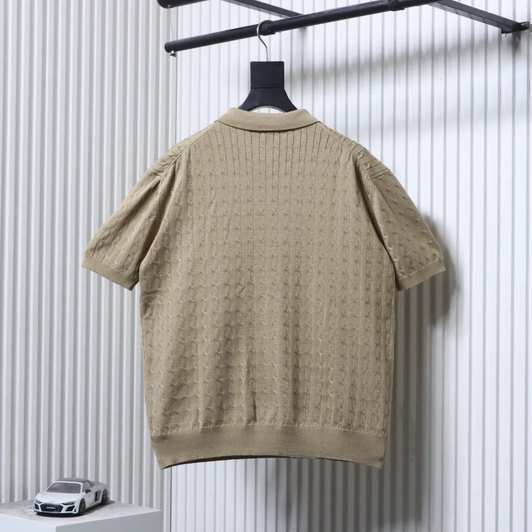 Back RL Cable Knit Equestrian Logo Polo T-Shirt Color Khaki