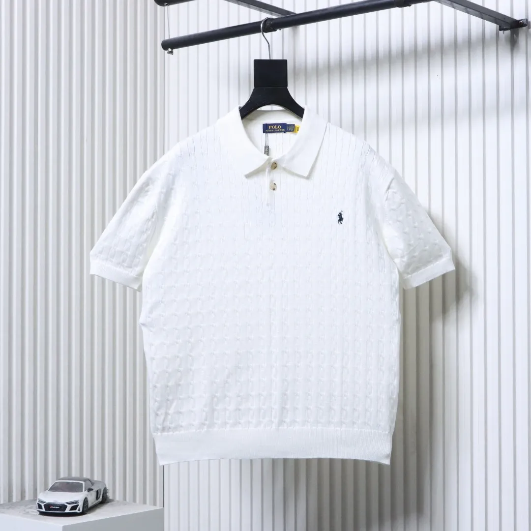 RL Cable Knit Equestrian Logo Polo T-Shirt Color White