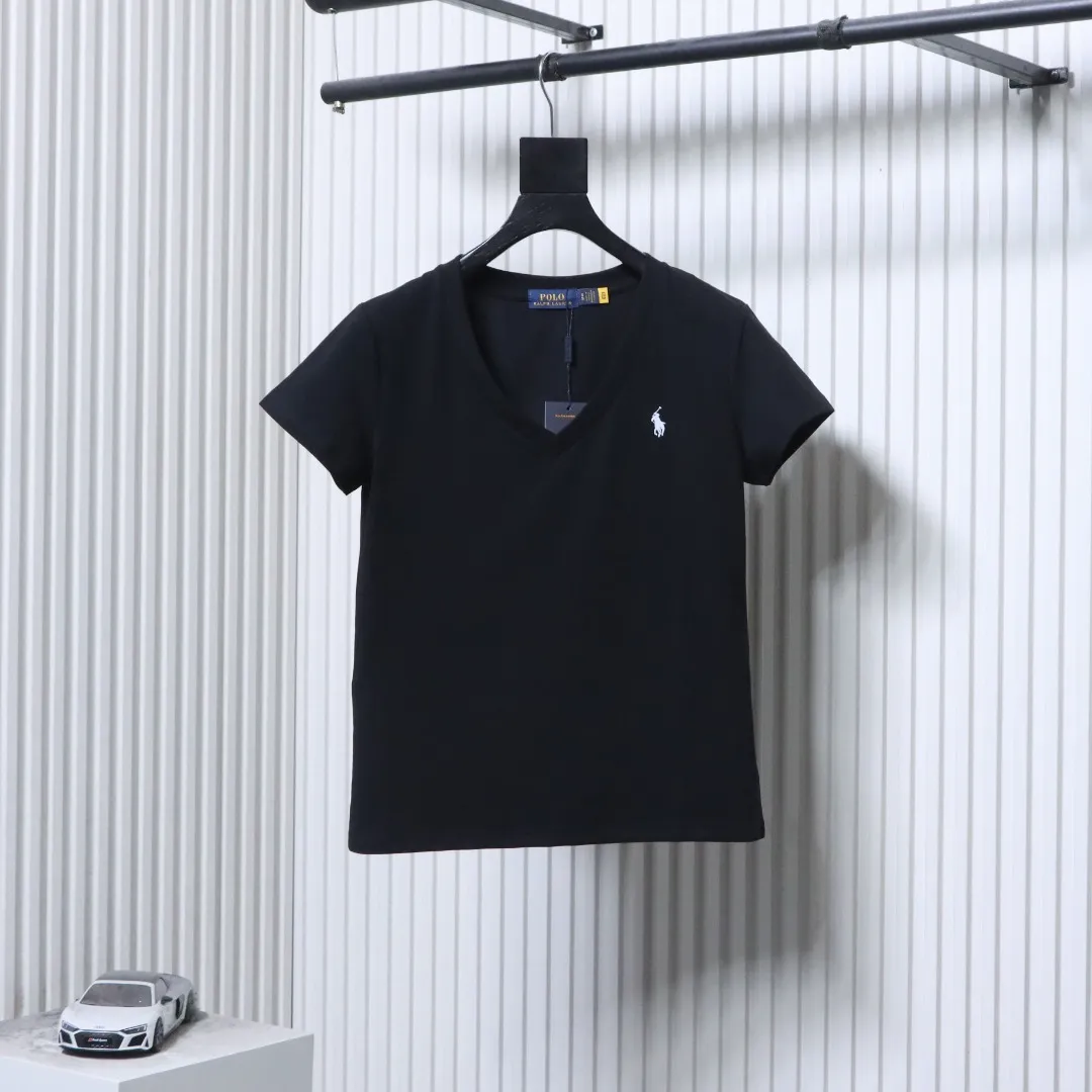RL Pony Embroidered V-Neck Cotton T-Shirt Color Black