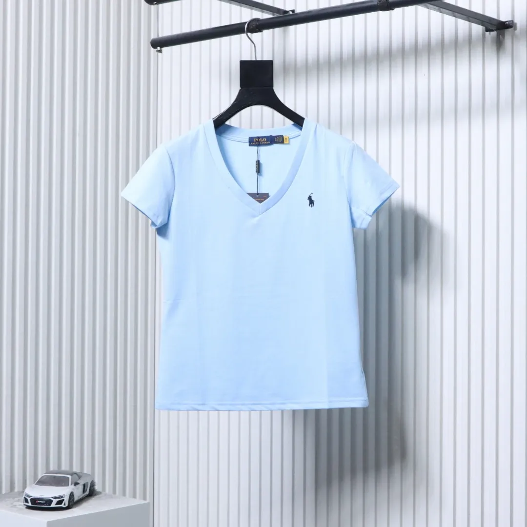 RL Pony Embroidered V-Neck Cotton T-Shirt Color Blue