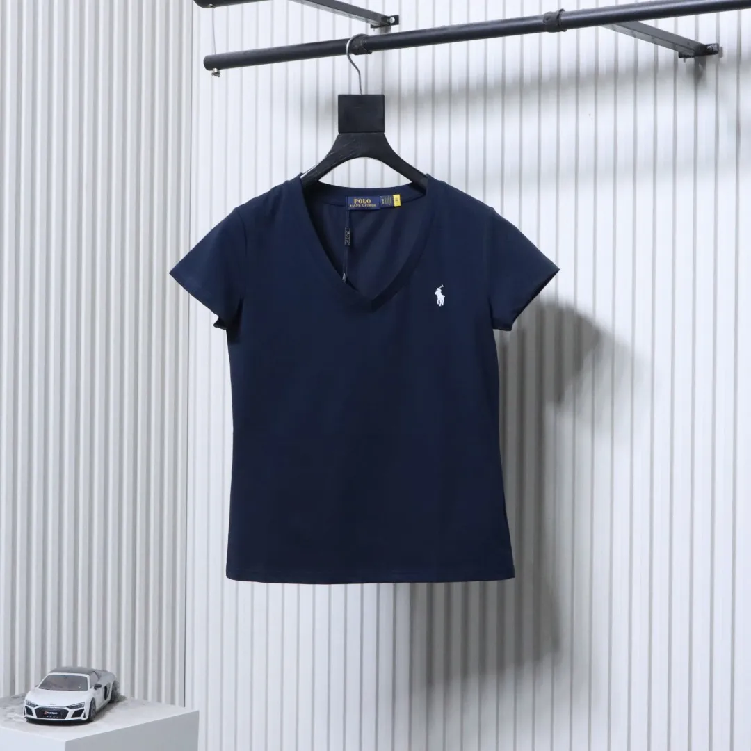 RL Pony Embroidered V-Neck Cotton T-Shirt Color Dark Blue