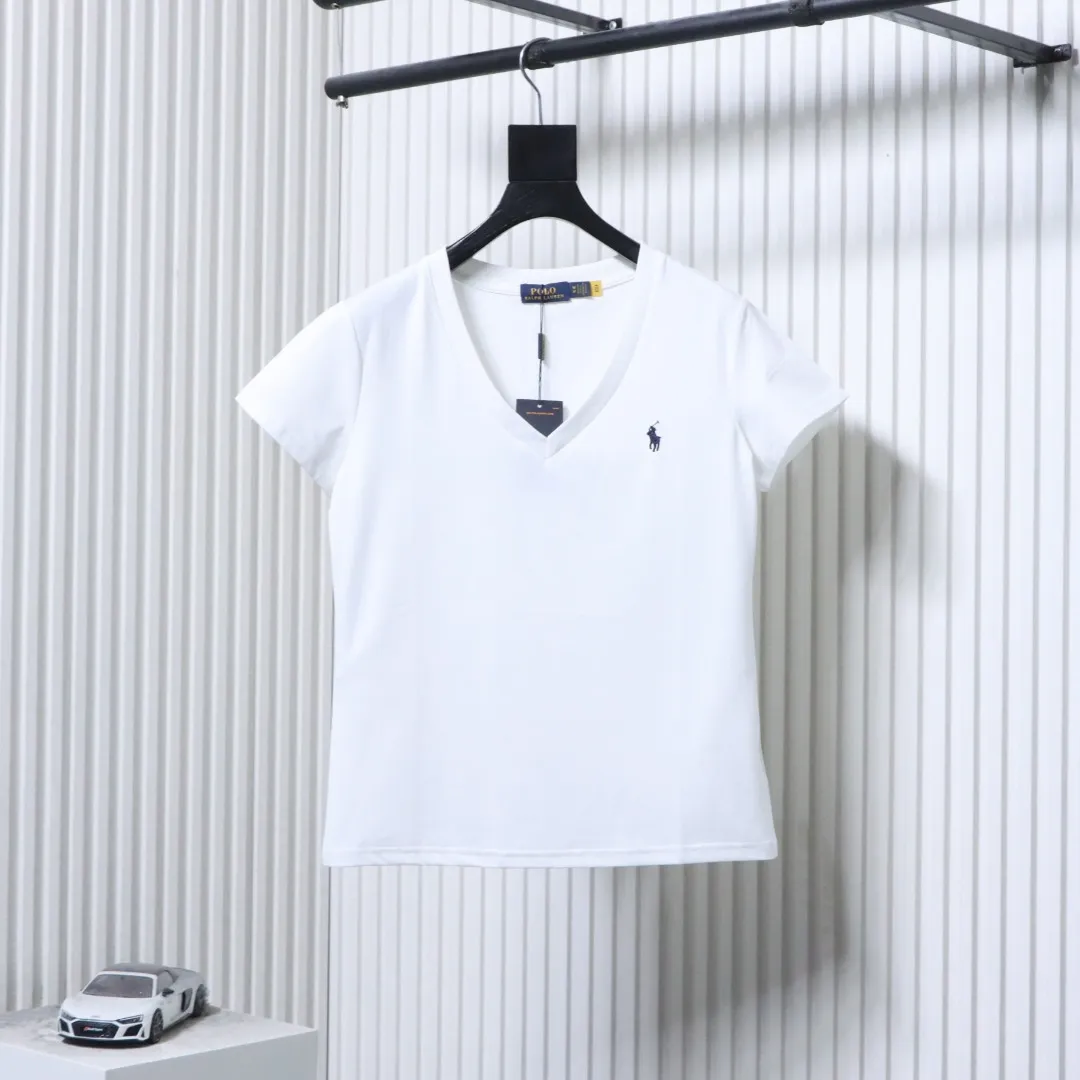 RL Pony Embroidered V-Neck Cotton T-Shirt Color White