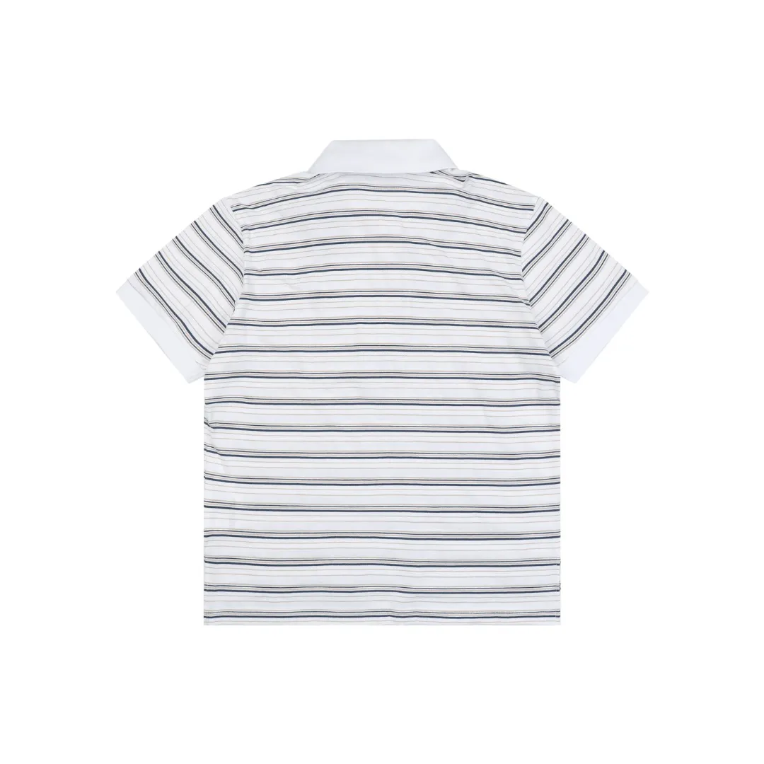 Back Striped Medallion Embroidered Polo T-Shirt
