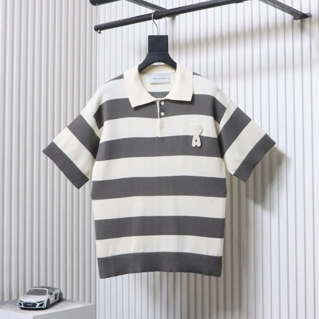 Acne ADC Heart Striped Knit Polo T-Shirt