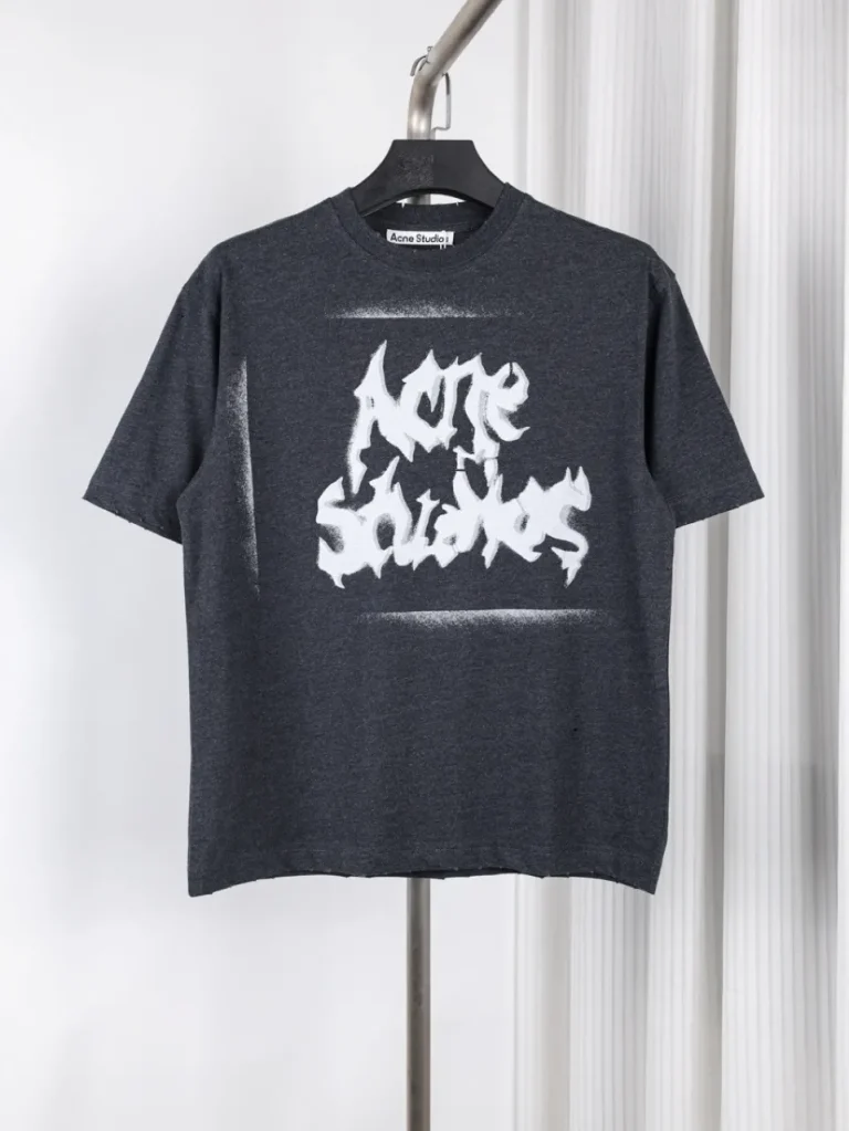 Acne Gothic Letter Print Distressed T-Shirt