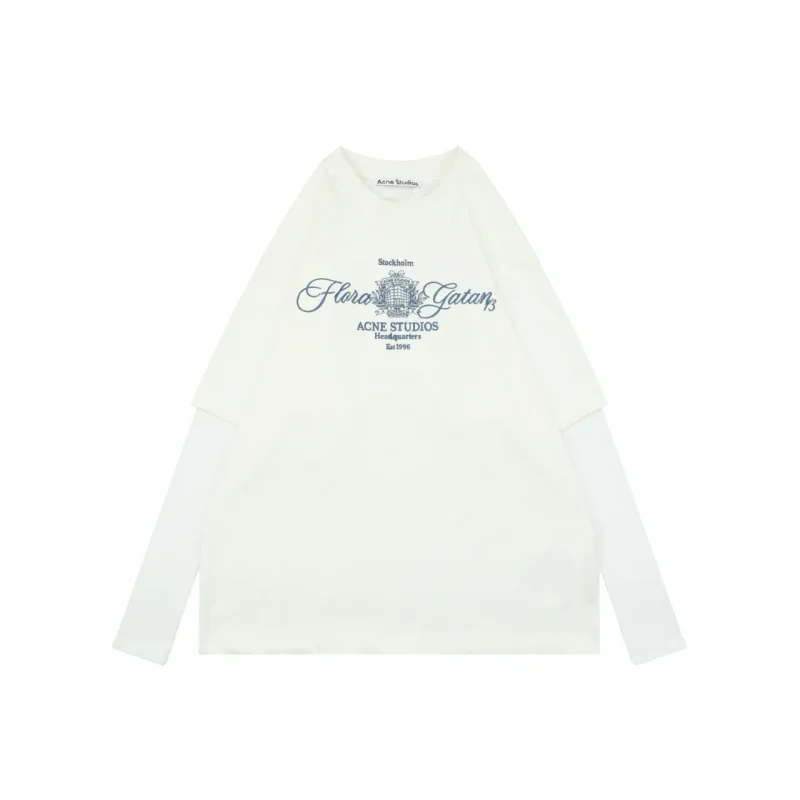 Acne Script Logo Embroidered Layered Long Sleeve Shirt