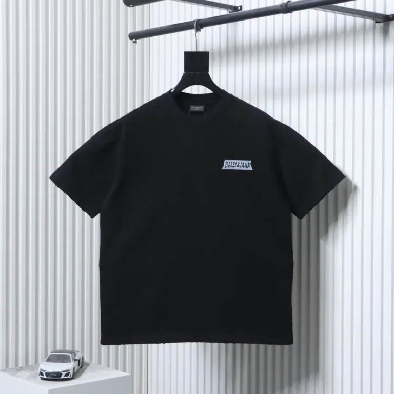 BLCG Back Tape Letter Print Washed Distressed T-Shirt