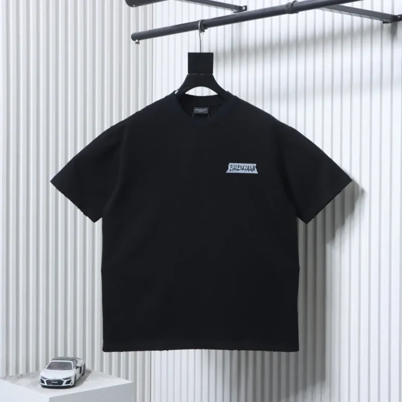 BLCG Back Tape Letter Print Washed Distressed T-Shirt
