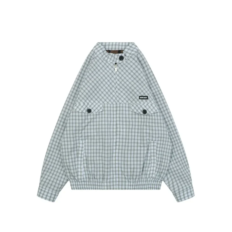 Blue-Gray Gingham Harrington Jacket