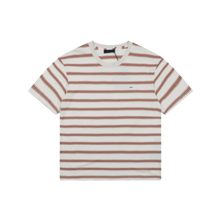 Brown & Red Striped Embroidered T-Shirt