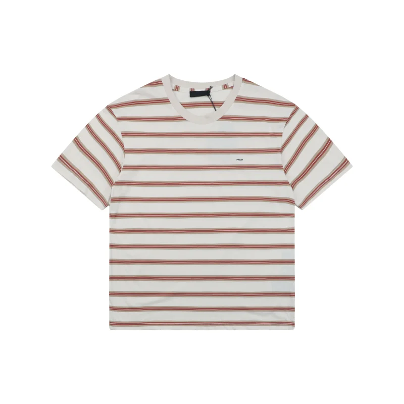 Brown & Red Striped Embroidered T-Shirt