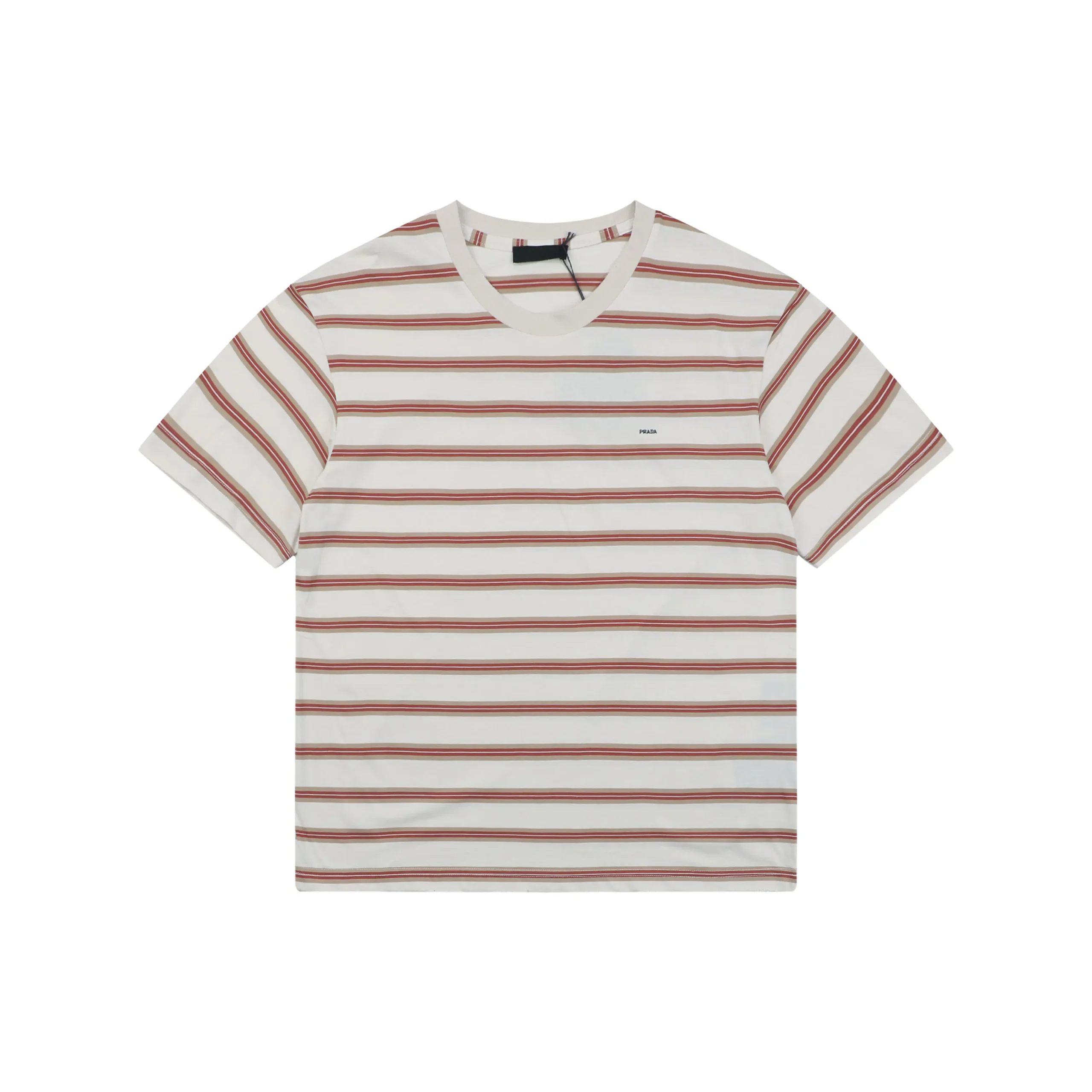 Brown & Red Striped Embroidered T-Shirt