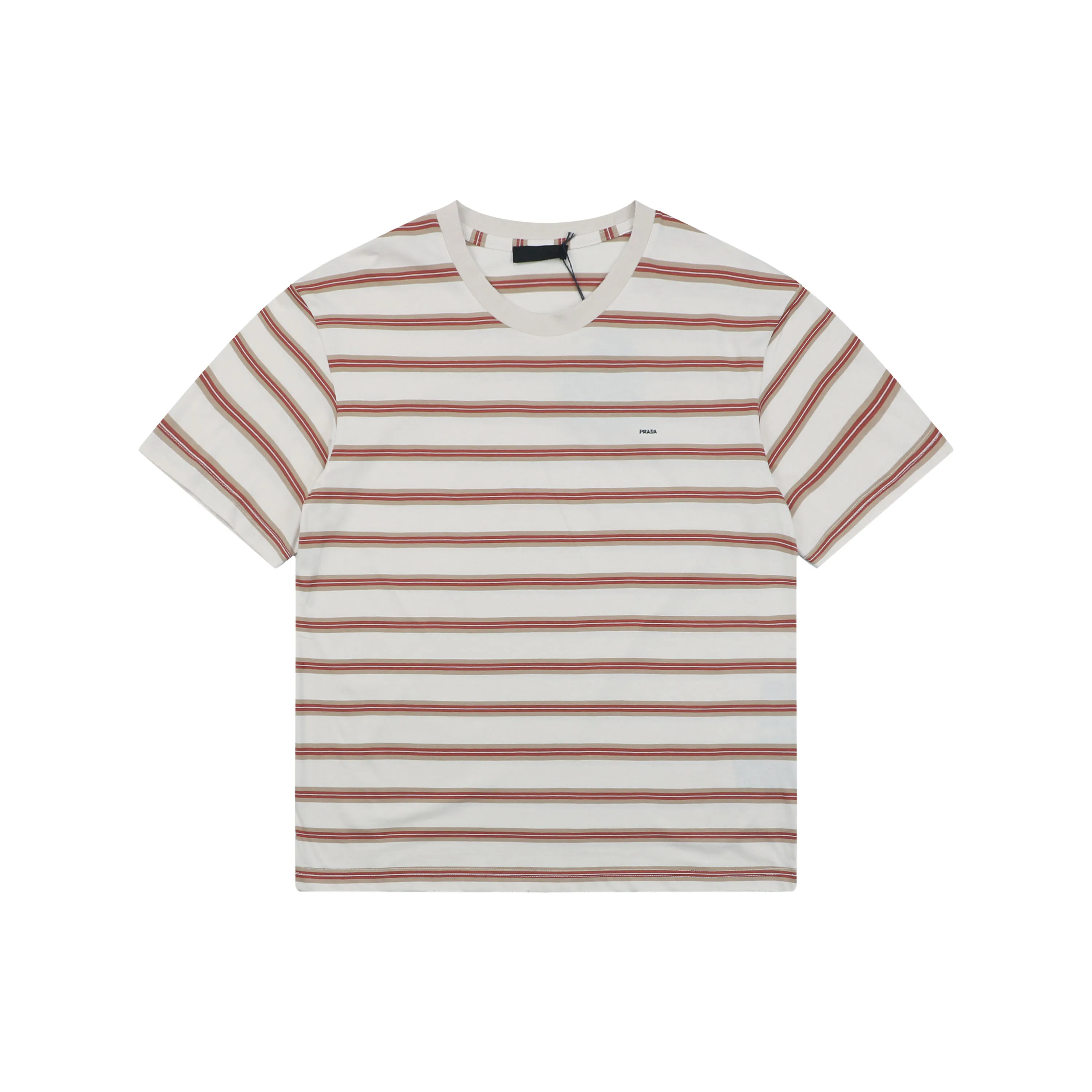 Brown & Red Striped Embroidered T-Shirt