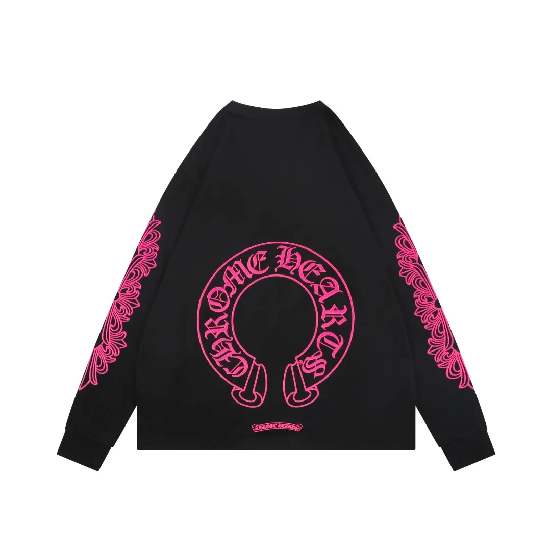 Back CH Cross Strap Sanskrit Scroll Print Long Sleeve Shirt Black & Pink