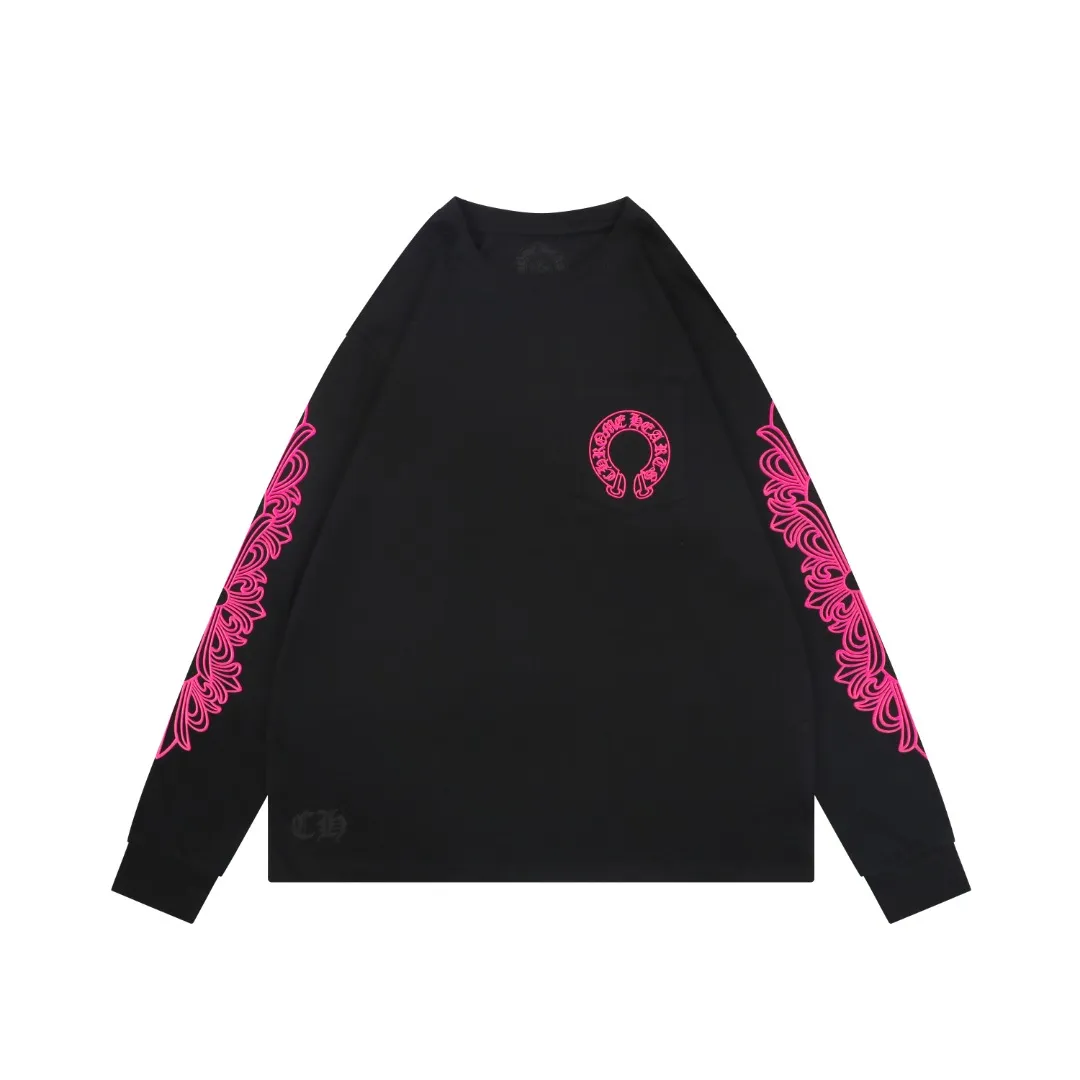 CH Cross Strap Sanskrit Scroll Print Long Sleeve Shirt Black & Pink
