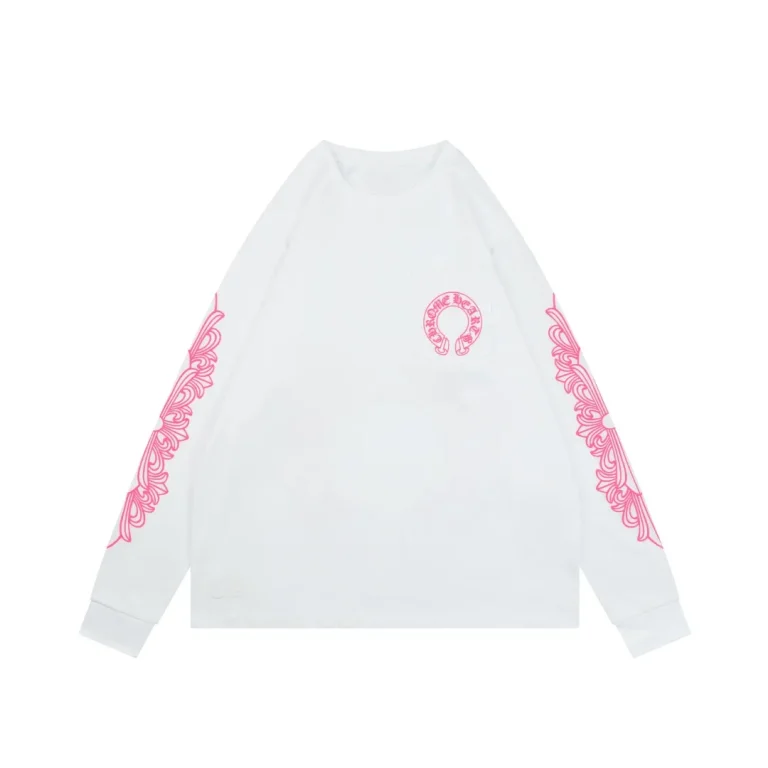 CH Cross Strap Sanskrit Scroll Print Long Sleeve Shirt White & Pink