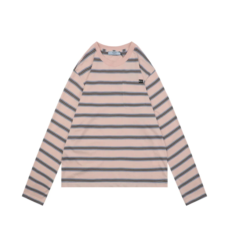 Light Pink Striped Pocket Long Sleeve Shirt