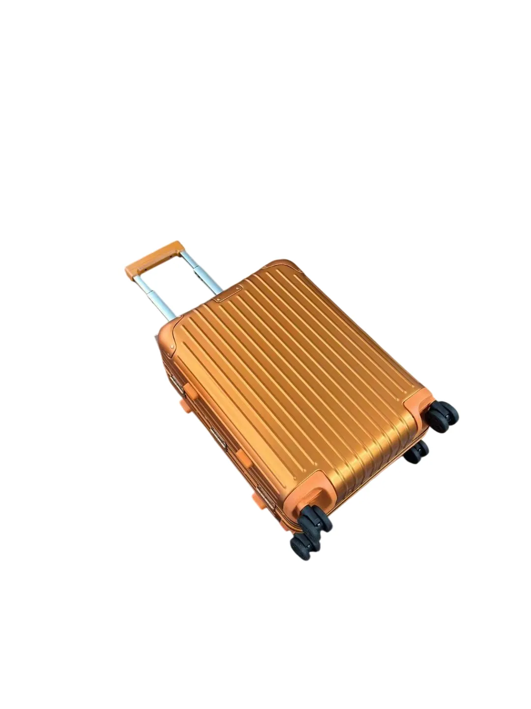 Orange spinner luggage back view