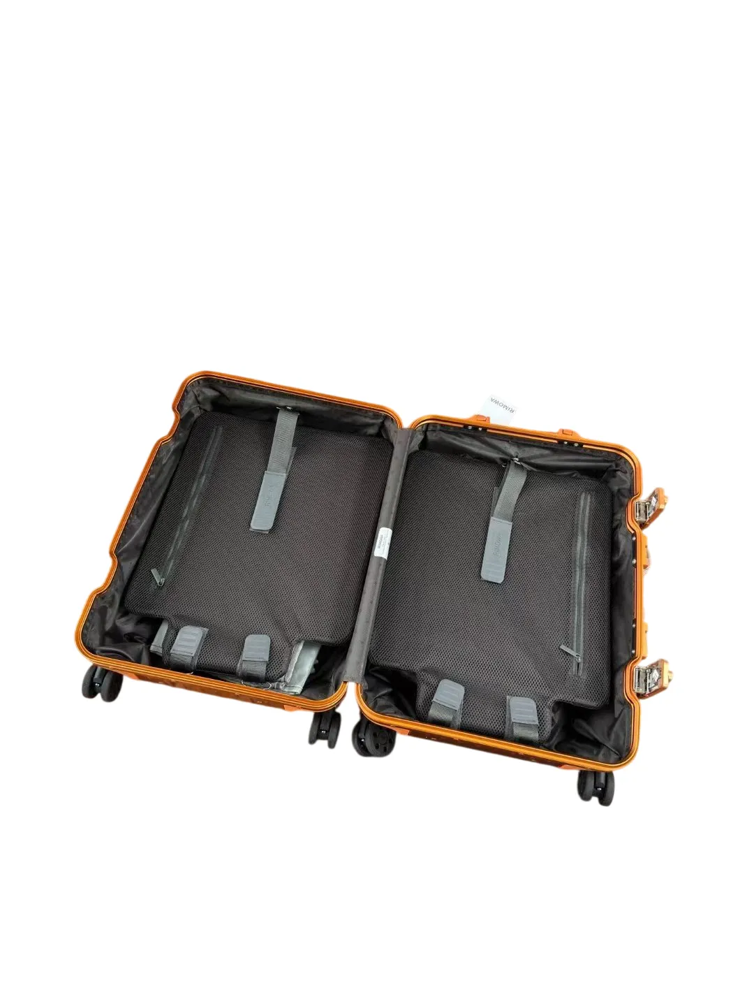 Orange luggage interior compartments