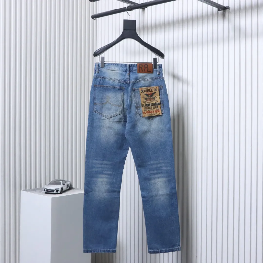 Back RL Vintage Distressed Patchwork Washed Wide-Leg Jeans